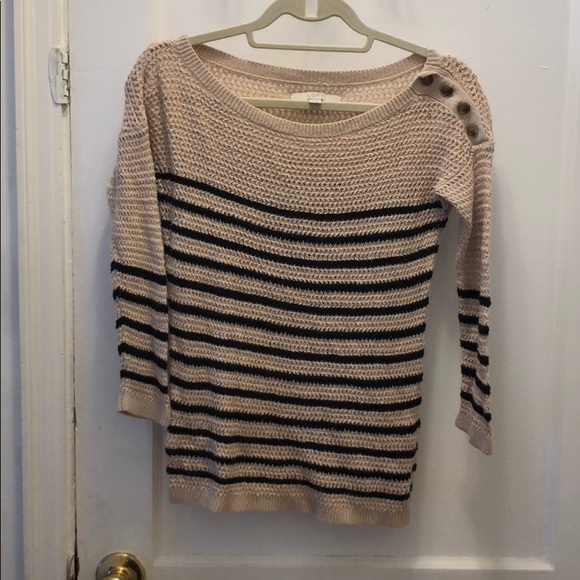 LOFT Striped Sweater with Button accent - Picture 1 of 5